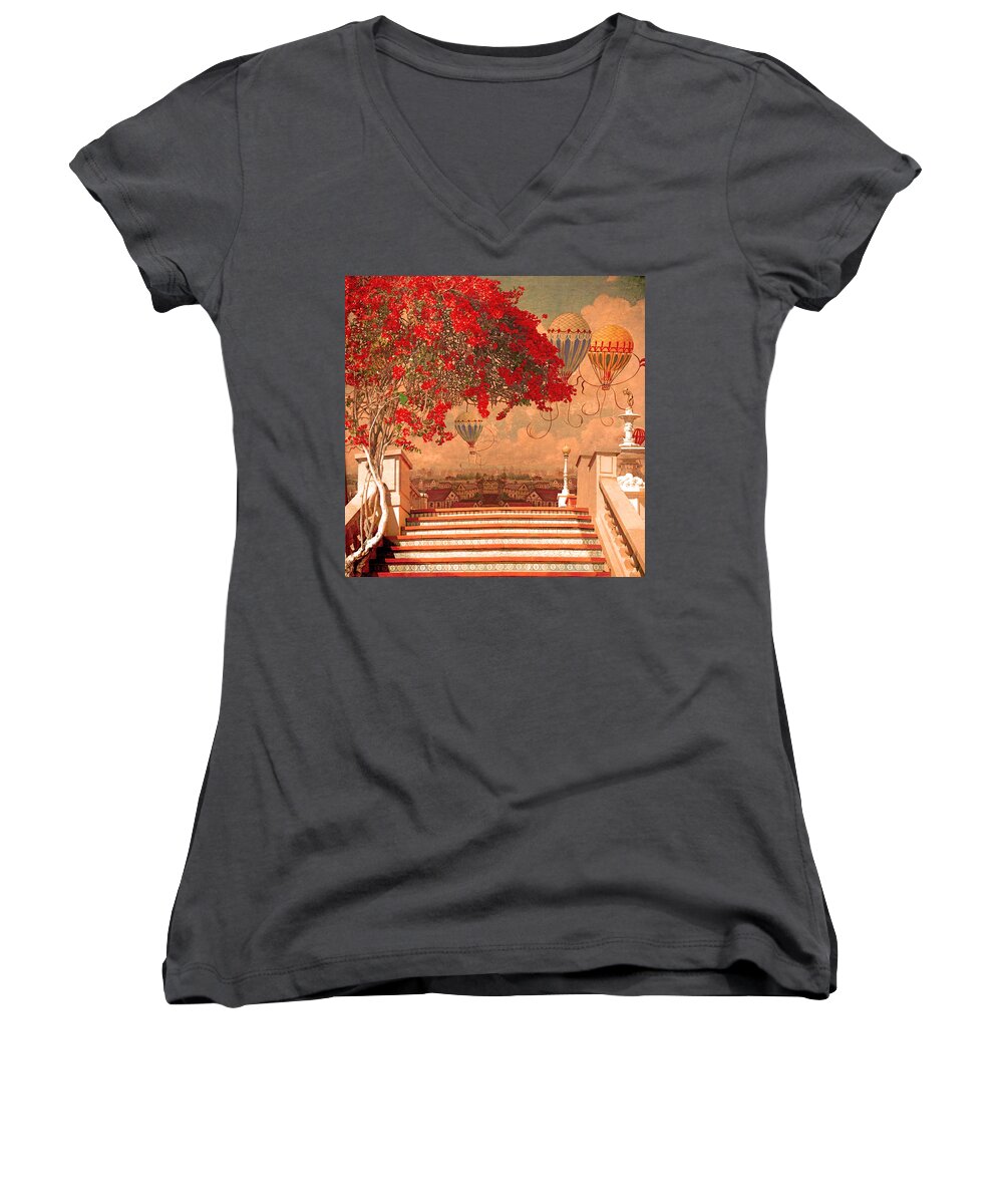 Hot Air Balloons Women's V-Neck featuring the photograph Magical Kindom by Jeff Burgess