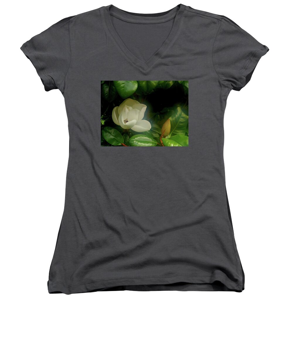 Magnolia Women's V-Neck featuring the photograph Magnolia by Evelyn Tambour