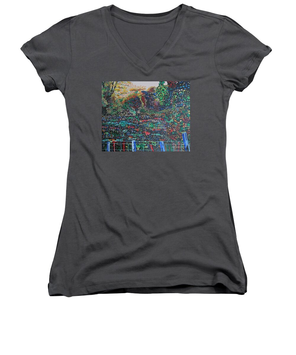 Magpie Multicoloured Countryside Foliage Women's V-Neck featuring the painting Magpie Multicoloured Countryside Foliage by Edward McNaught-Davis