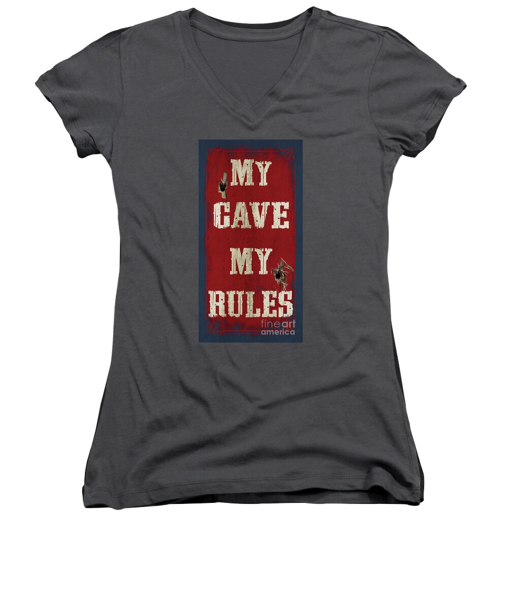 Jq Licensing Women's V-Neck featuring the painting Man Cave Rules by JQ Licensing