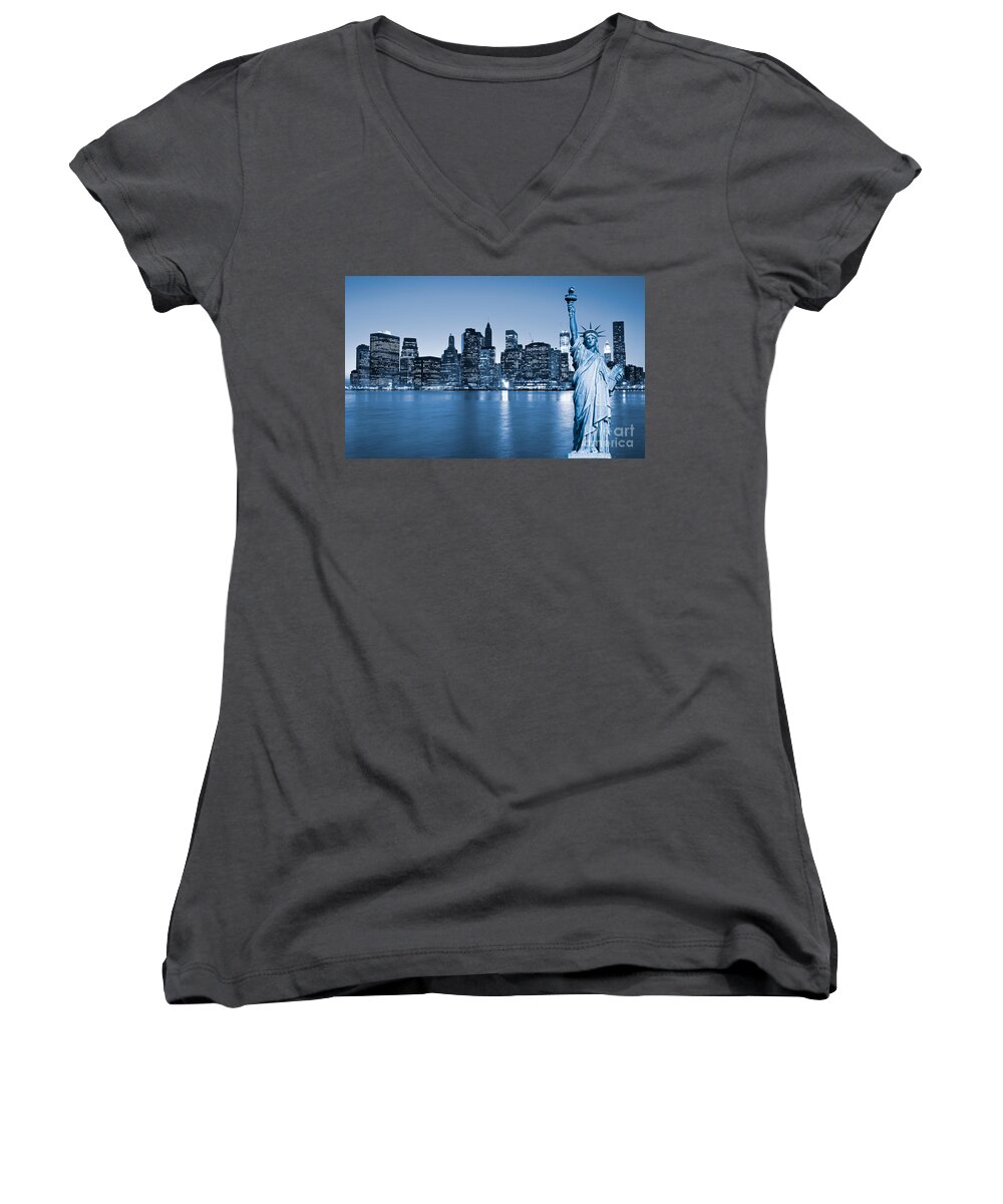 America Women's V-Neck featuring the photograph Manhattan Skyline by Luciano Mortula