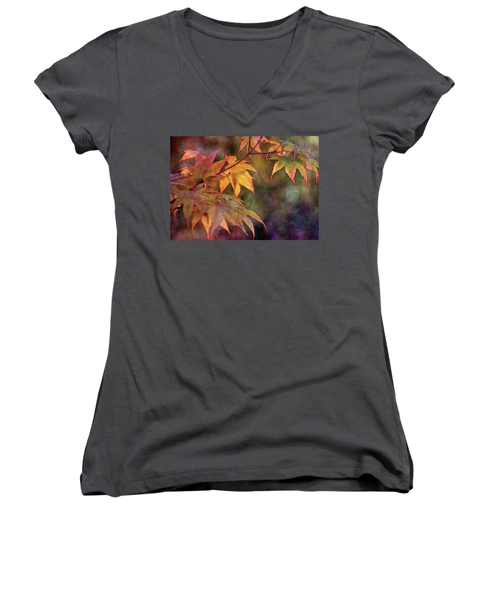 Impression Women's V-Neck featuring the photograph Maples Golden Glow 5582 IDP_2 by Steven Ward