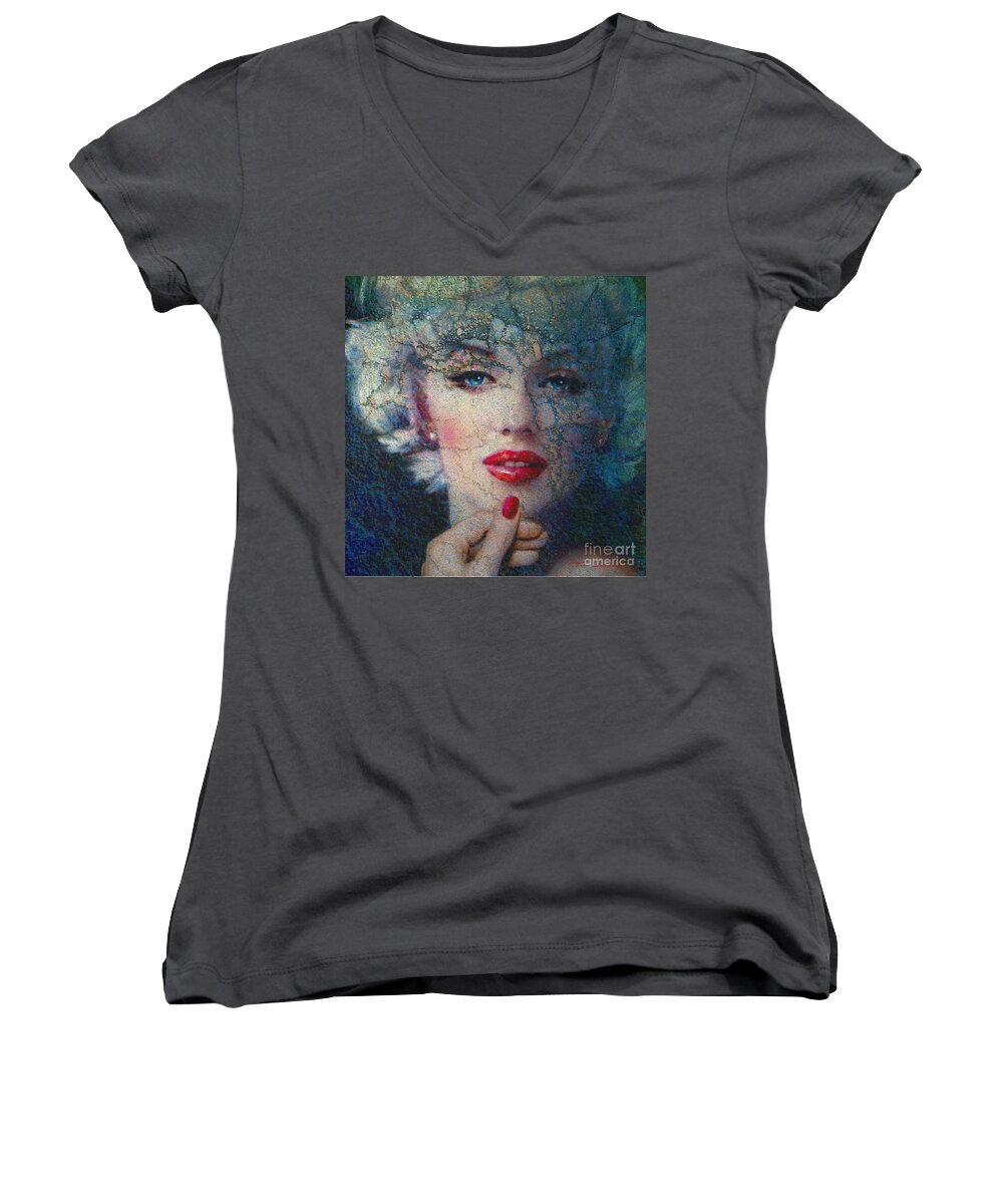 Theo Danella Women's V-Neck featuring the painting Marilyn Monroe 132 A by Theo Danella