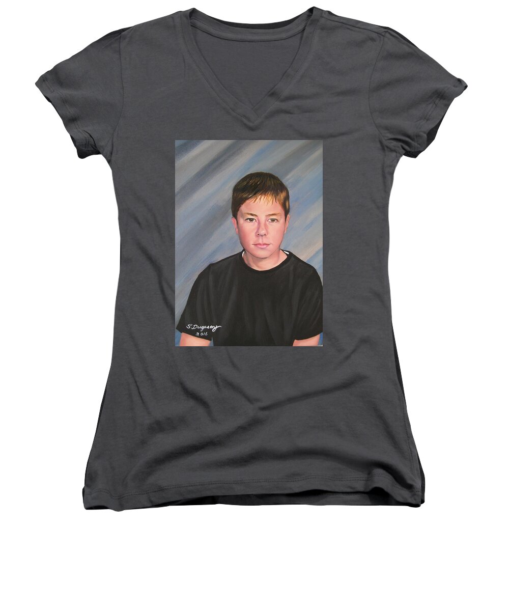 Son Women's V-Neck featuring the painting Mark by Sharon Duguay