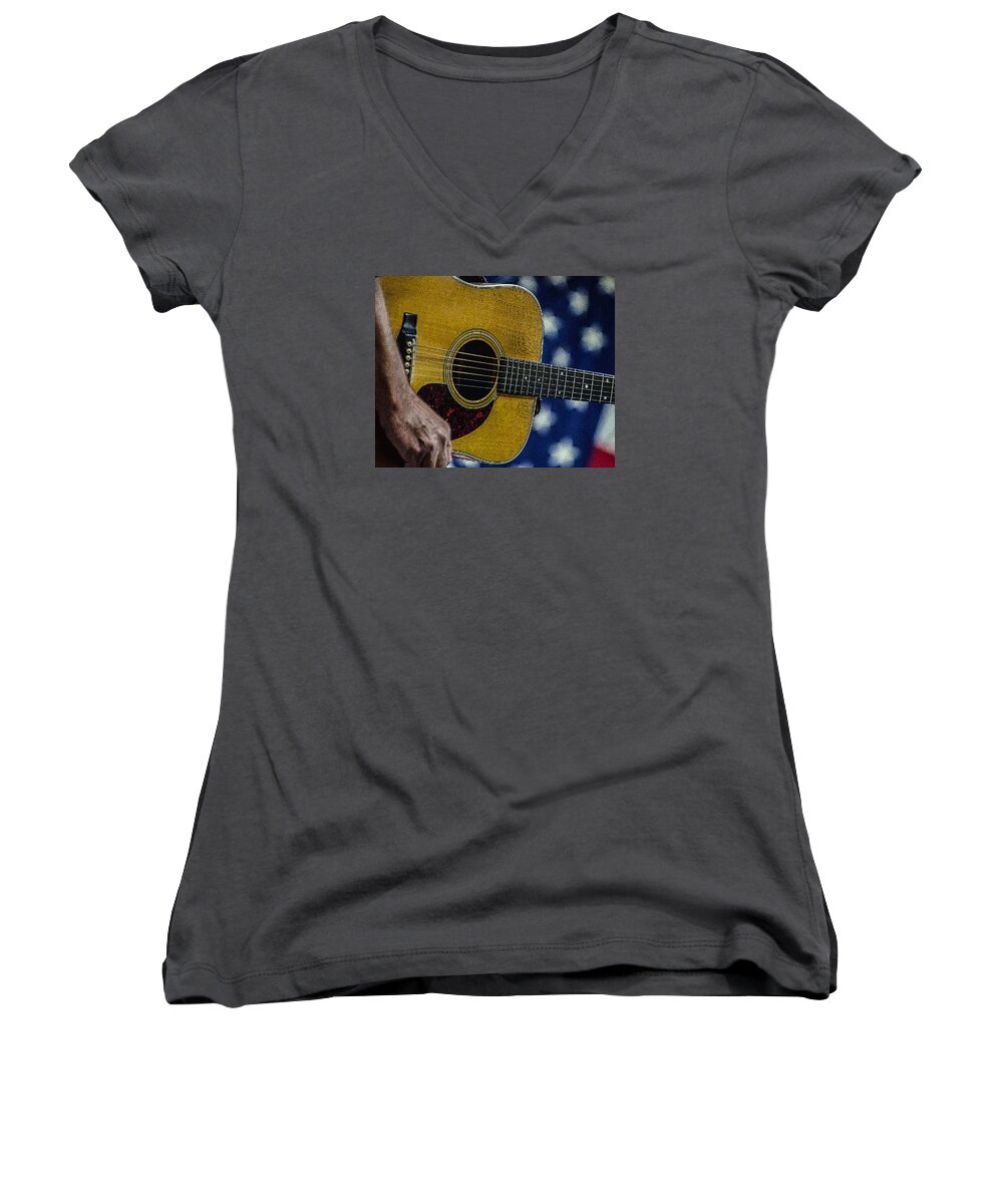 Martin Women's V-Neck featuring the photograph Martin Guitar 1 by Jim Mathis