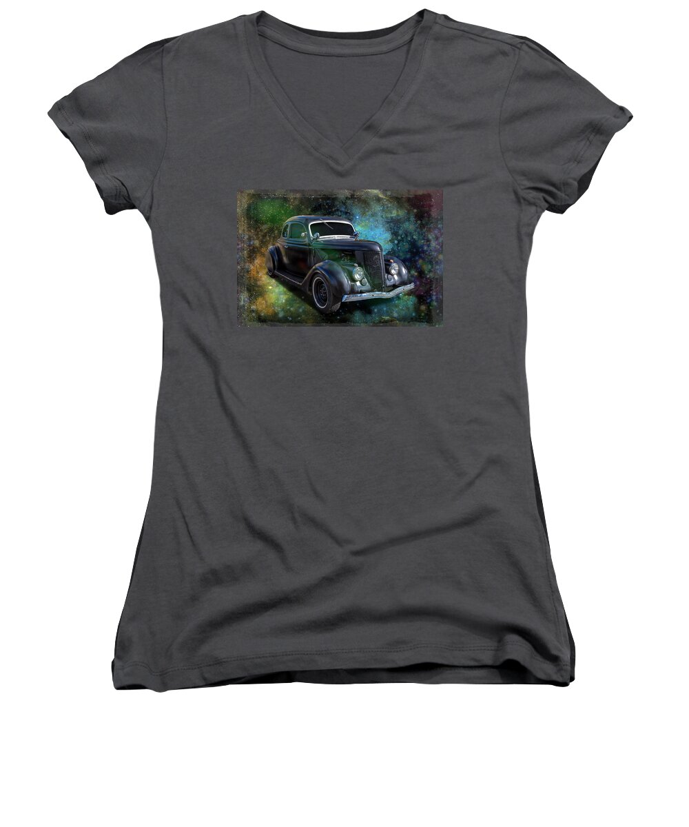 Car Women's V-Neck featuring the photograph Matt Black Coupe by Keith Hawley