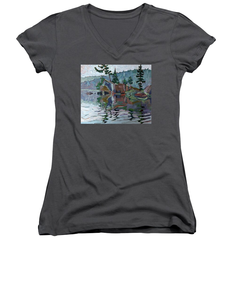 1784 Women's V-Neck featuring the painting Mattawa Pines by Phil Chadwick