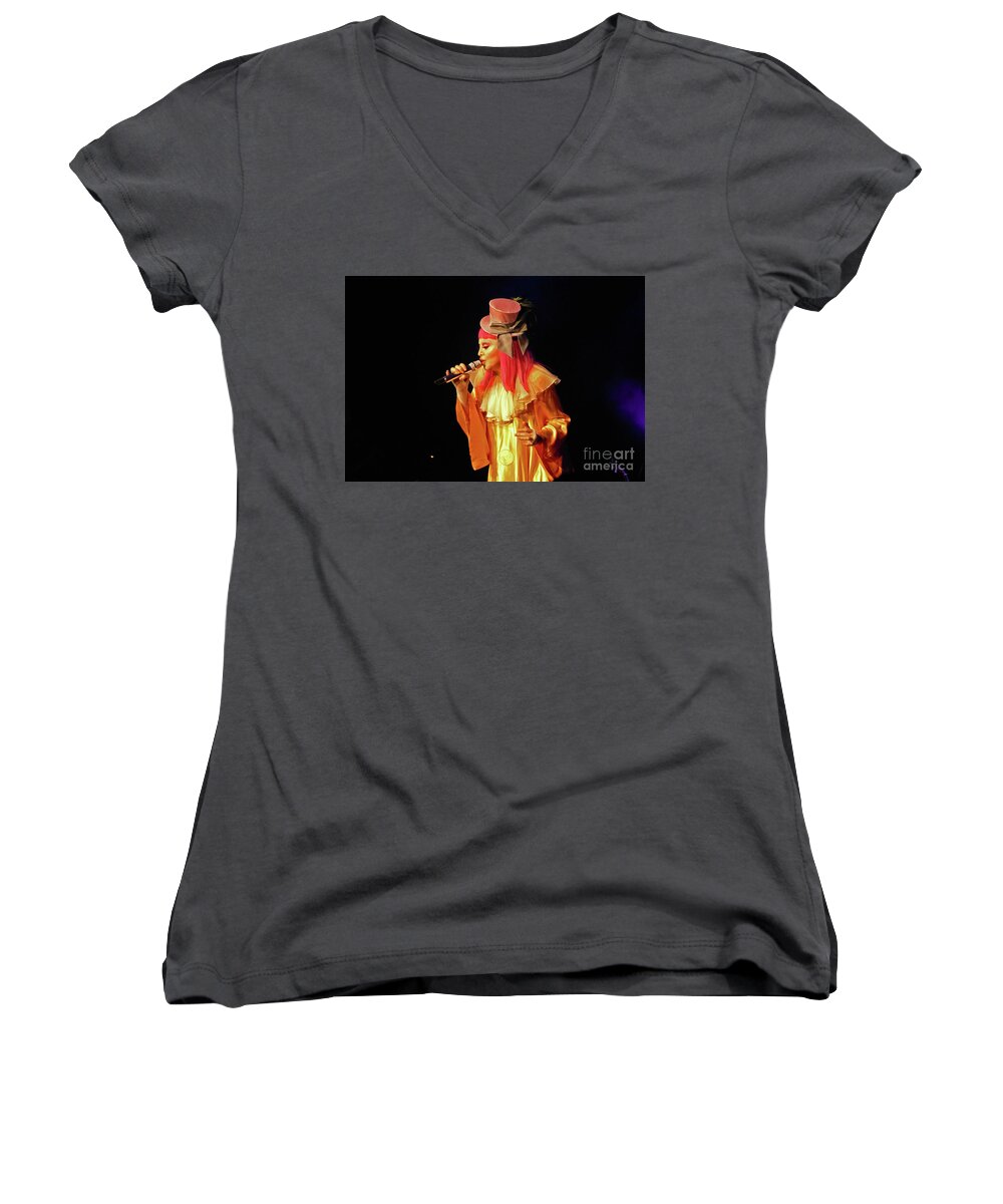Madonna Women's V-Neck featuring the photograph Madonna Tears of a Clown II by Marguerita Tan