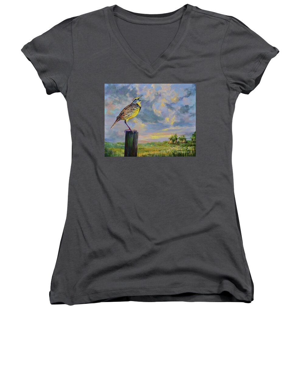 Palms Women's V-Neck featuring the painting Melancholy Song by AnnaJo Vahle