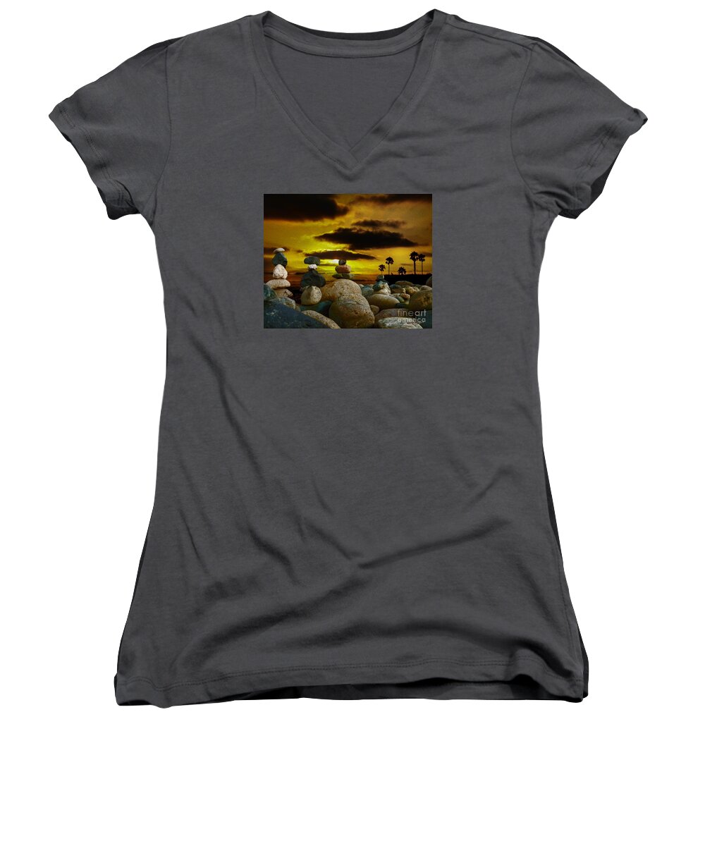 San Onofre Beach Women's V-Neck featuring the digital art Memories in the Twilight by Rhonda Strickland