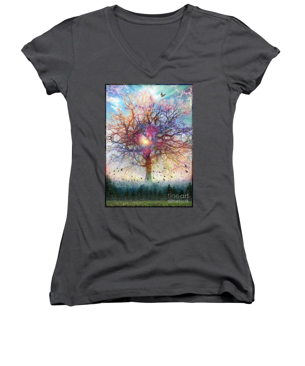  Tree Of Life Women's V-Neck featuring the digital art Memory of a Tree by Leonard Rubins