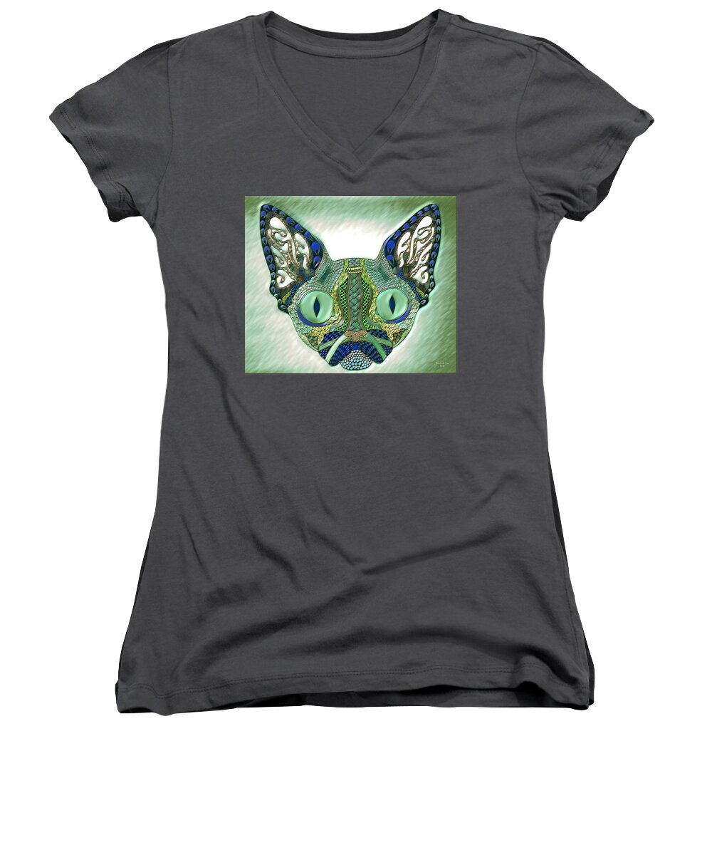 Women's V-Neck featuring the digital art Meow Cat by Artful Oasis