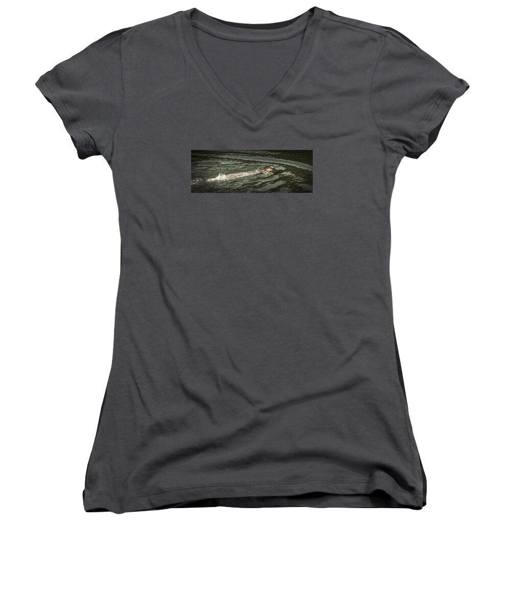 Mermaid Women's V-Neck featuring the photograph Mermaid Swimming by David Kay