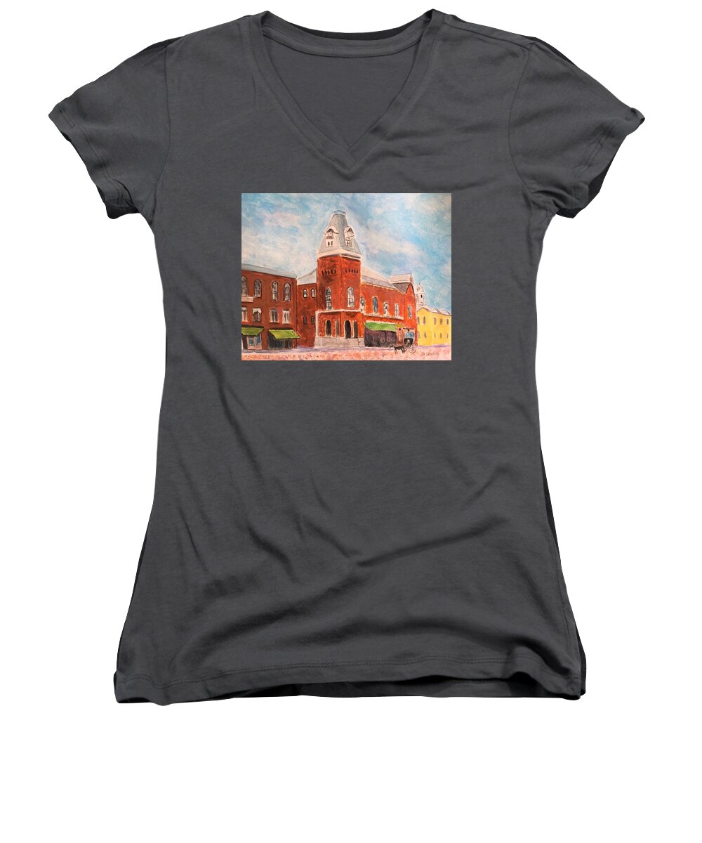 Merrimac Ma Women's V-Neck featuring the painting Merrimac Massachusetts by Anne Sands