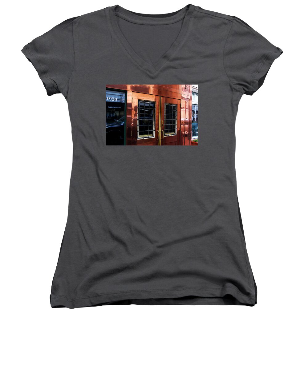 Clay Women's V-Neck featuring the photograph Metallic Store Fron by Clayton Bruster