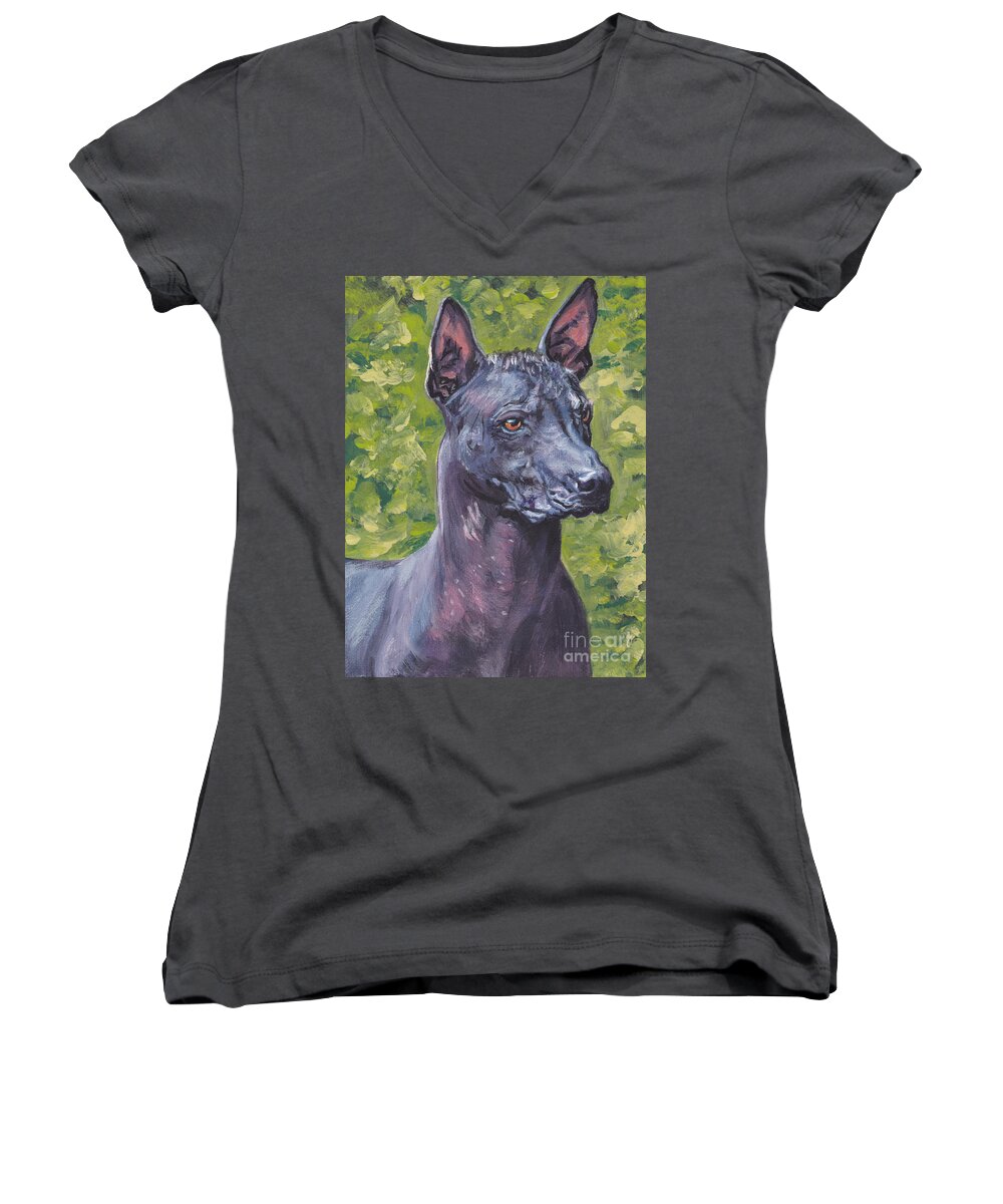 Xolo Women's V-Neck featuring the painting Mexican Hairless dog Standard Xolo by Lee Ann Shepard