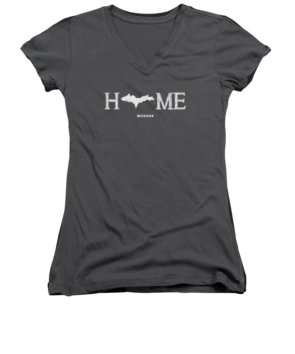 Michigan Women's V-Neck featuring the mixed media MI Home by Nancy Ingersoll
