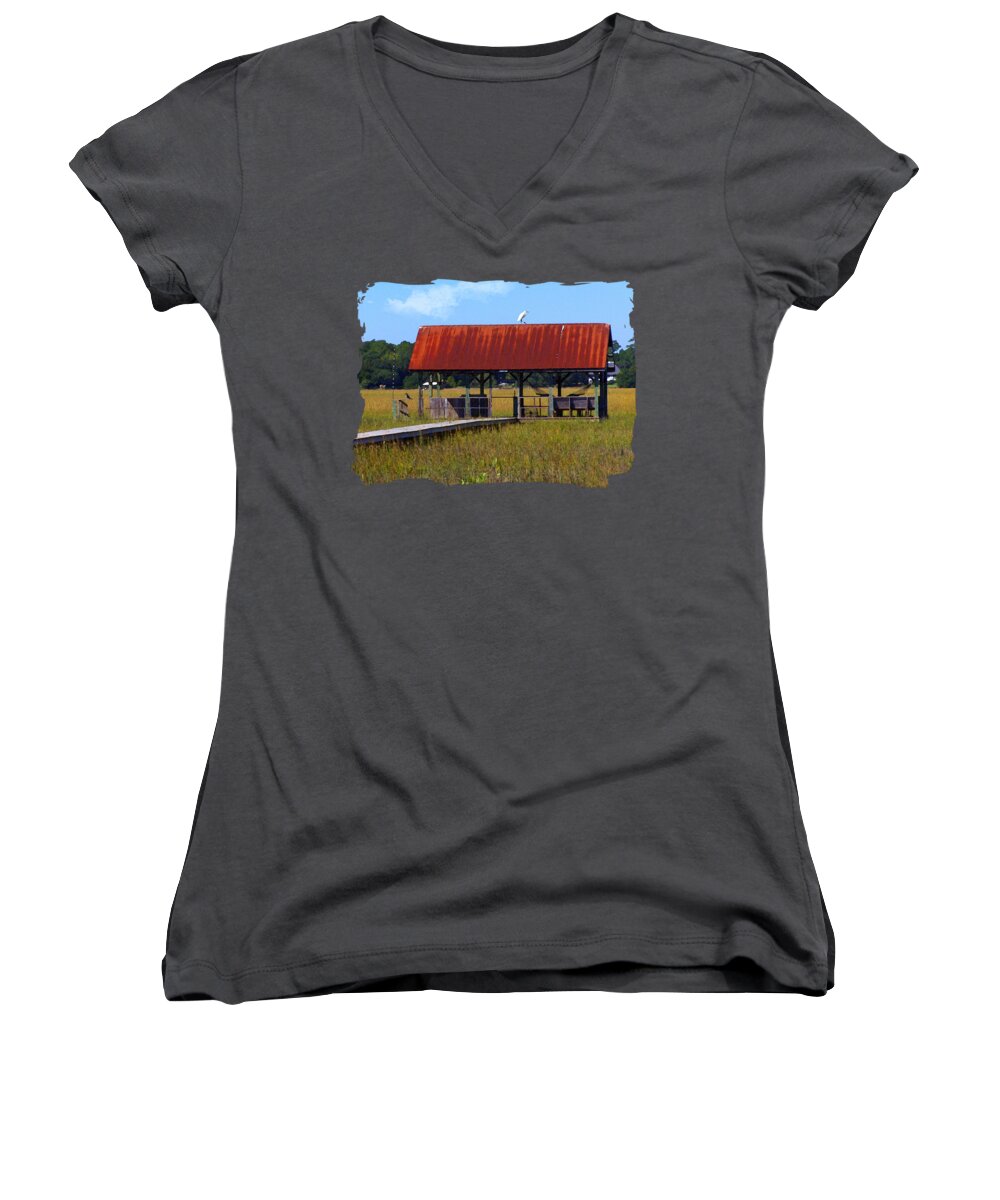 Pawleys Island Women's V-Neck featuring the photograph Midday Island Creek View by Deborah Smith