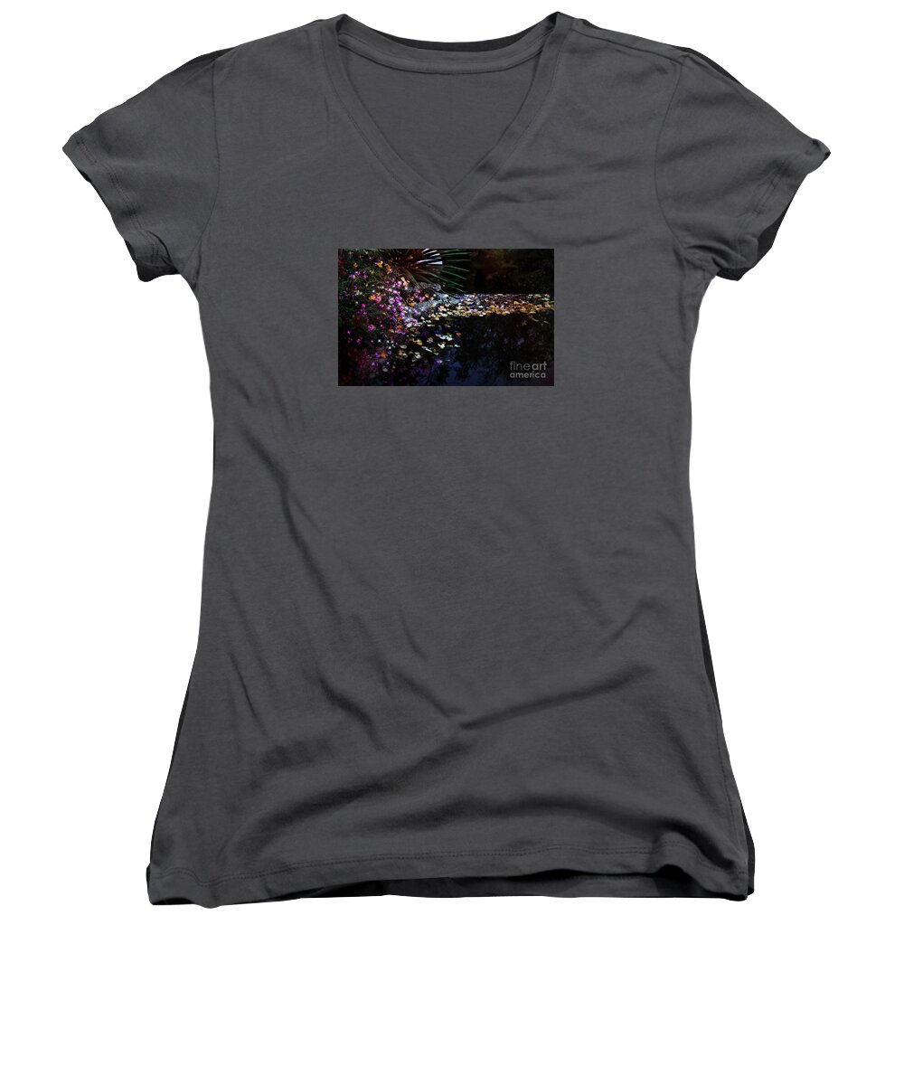 Pool Women's V-Neck featuring the photograph Midnight Oasis by Jasna Buncic