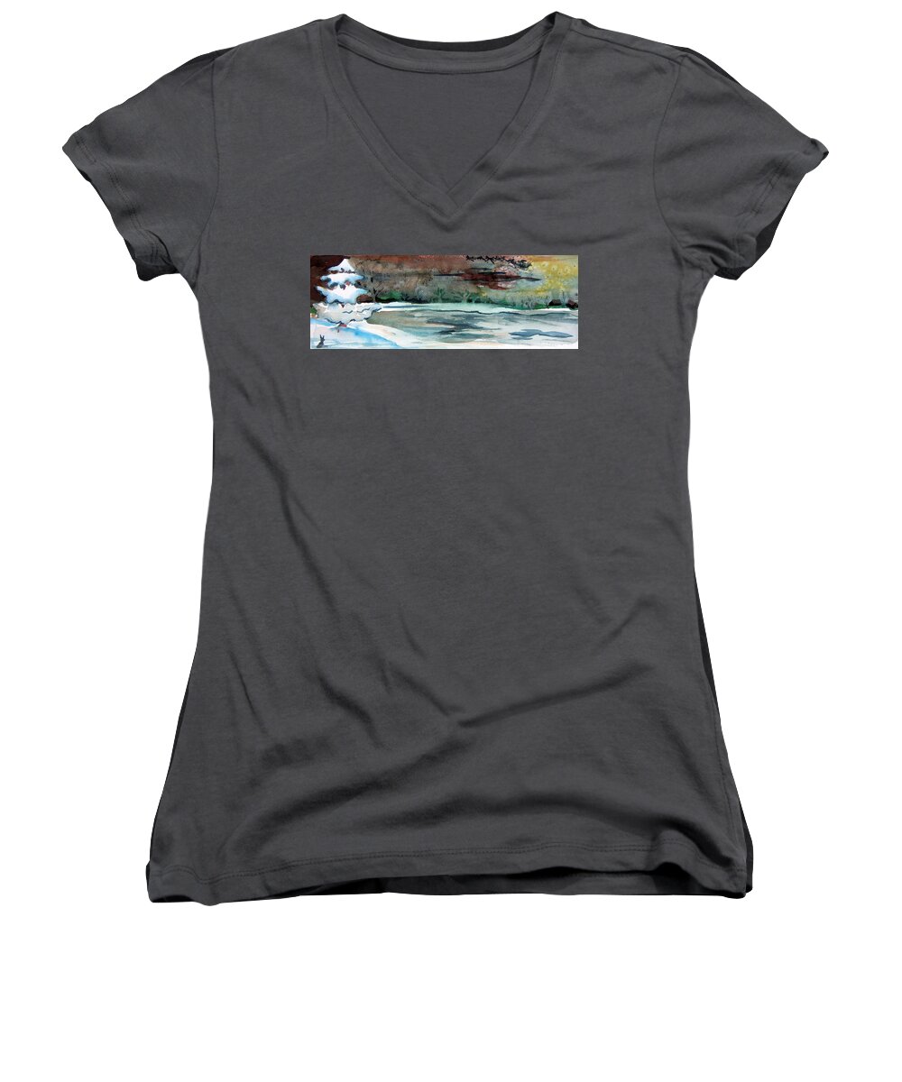 Santa Women's V-Neck featuring the painting Midnight Rider by Mindy Newman