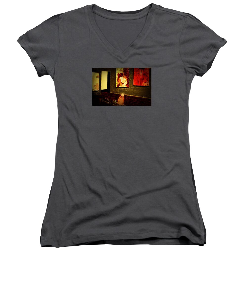 Picasso Women's V-Neck featuring the painting Midnight with Pablo by Bill OConnor