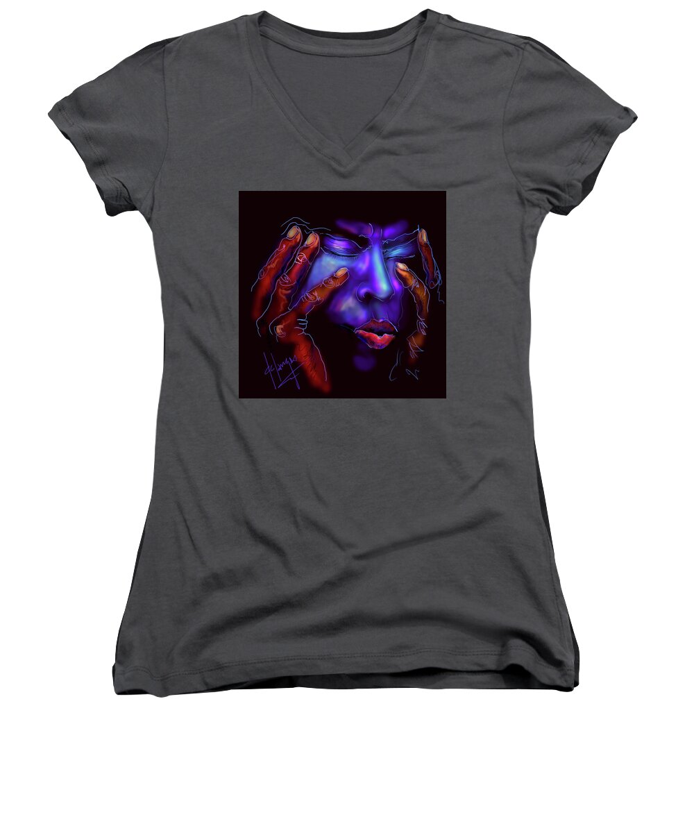 Guitar Women's V-Neck featuring the painting Miles by DC Langer