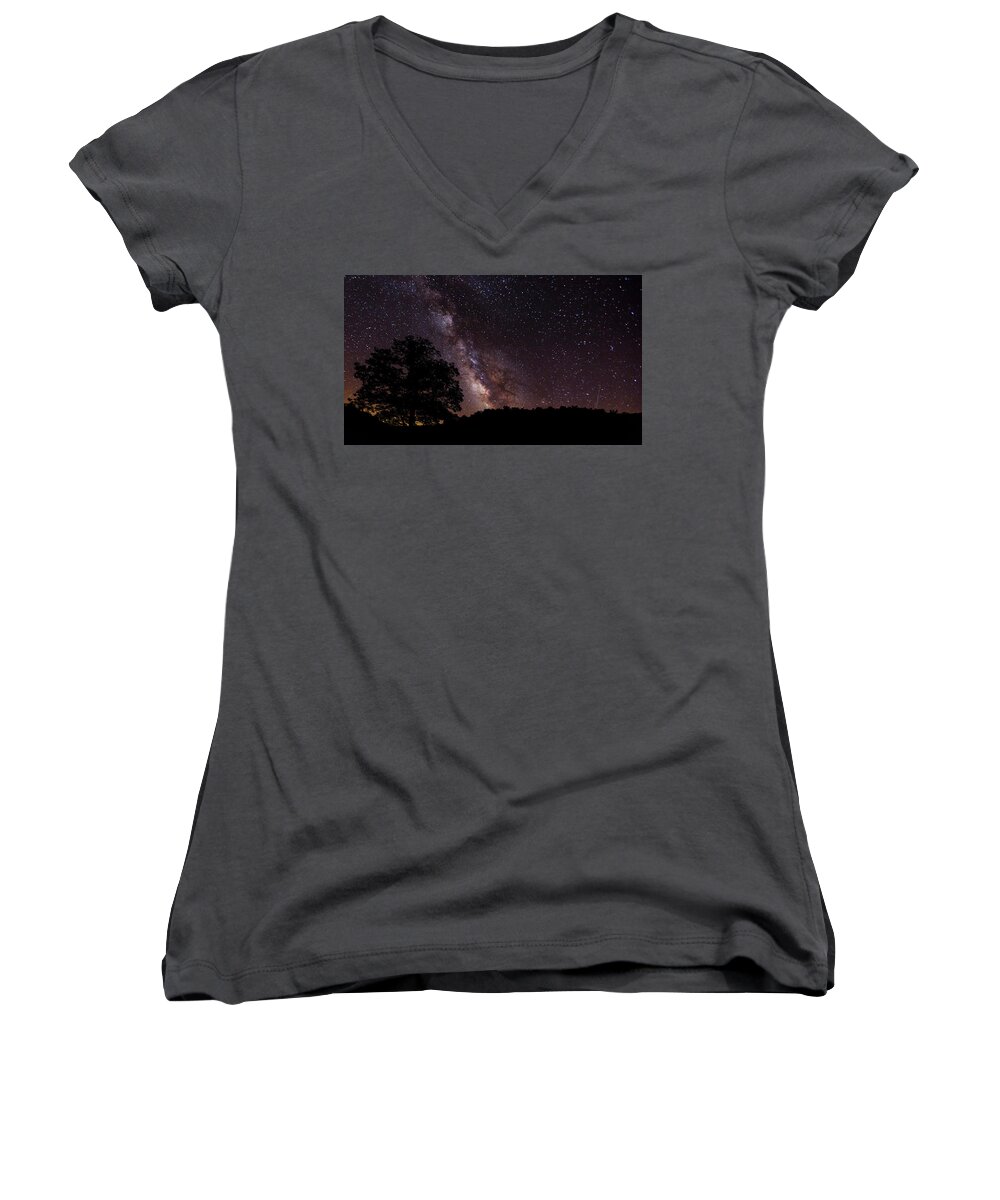 Milky Way Women's V-Neck featuring the photograph Milky Way and the Tree by Eilish Palmer