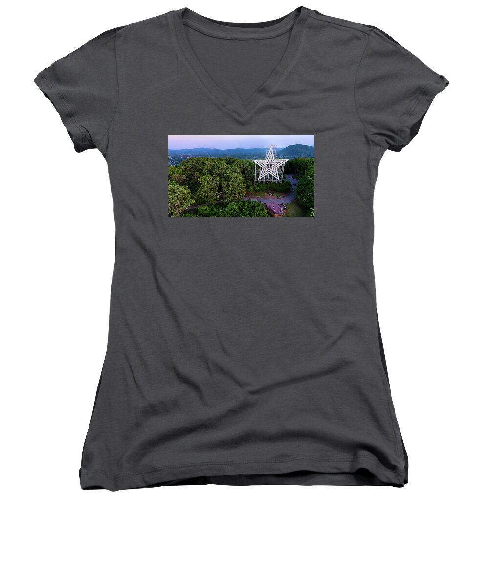 Mill Mountain Women's V-Neck featuring the photograph Mill Mountain 2 by Star City SkyCams