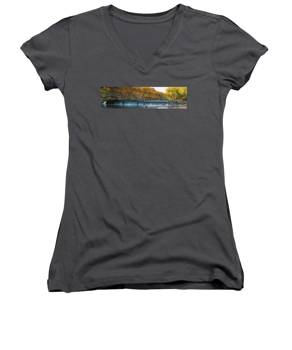 Miller's Dam Women's V-Neck featuring the photograph Miller's Dam Pano by Jeff Phillippi