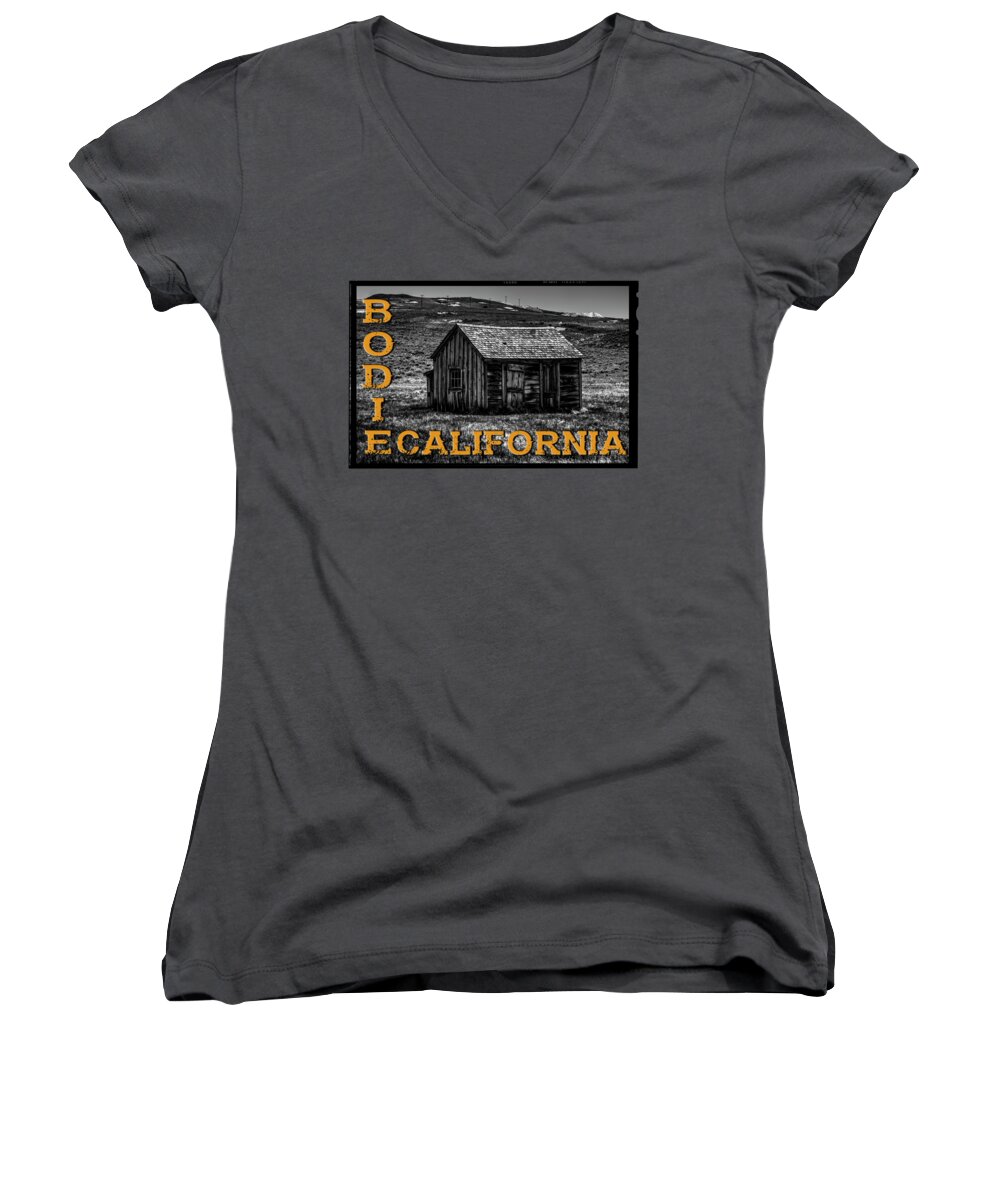 California Women's V-Neck featuring the photograph Mine Shack at Bodie Ghost Town by Roger Passman