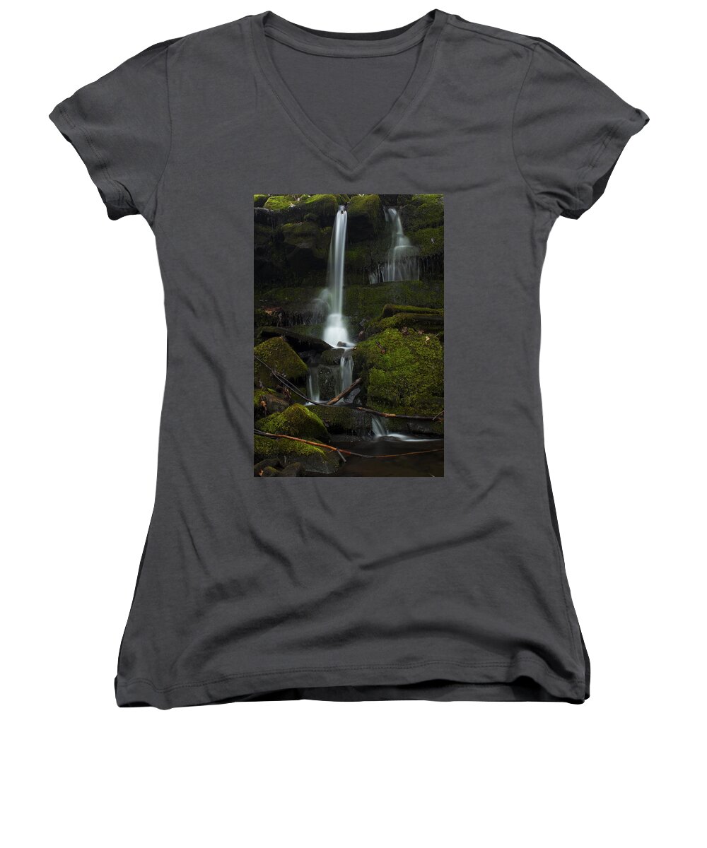 Waterfall Women's V-Neck featuring the photograph Mini Waterfall in the Forest by Jeff Severson