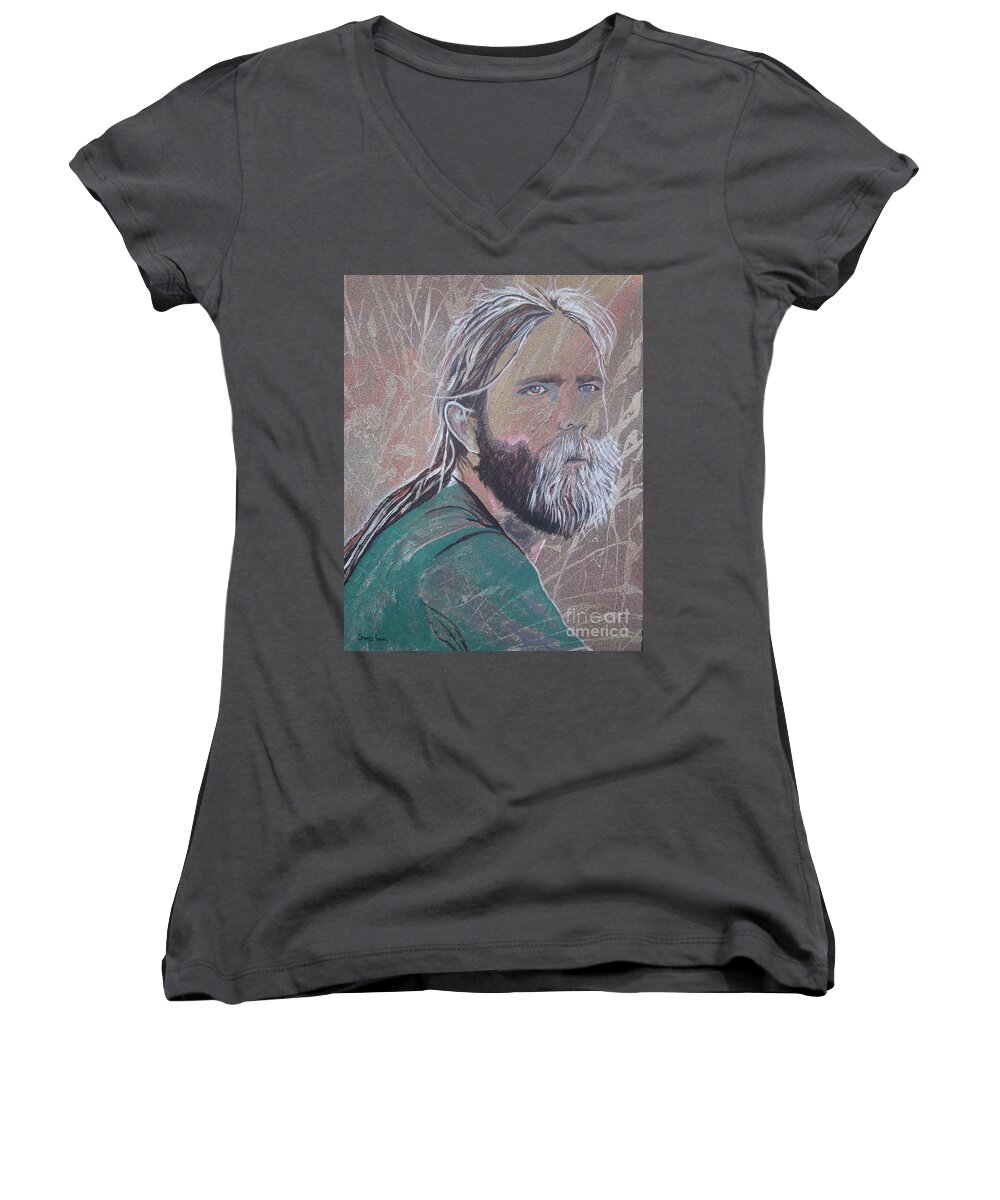 Brent Midland Women's V-Neck featuring the painting Missing Brent by Stuart Engel