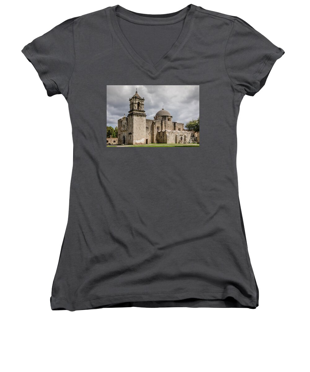 Church Women's V-Neck featuring the photograph Mission San Jose - 1352 by Teresa Wilson