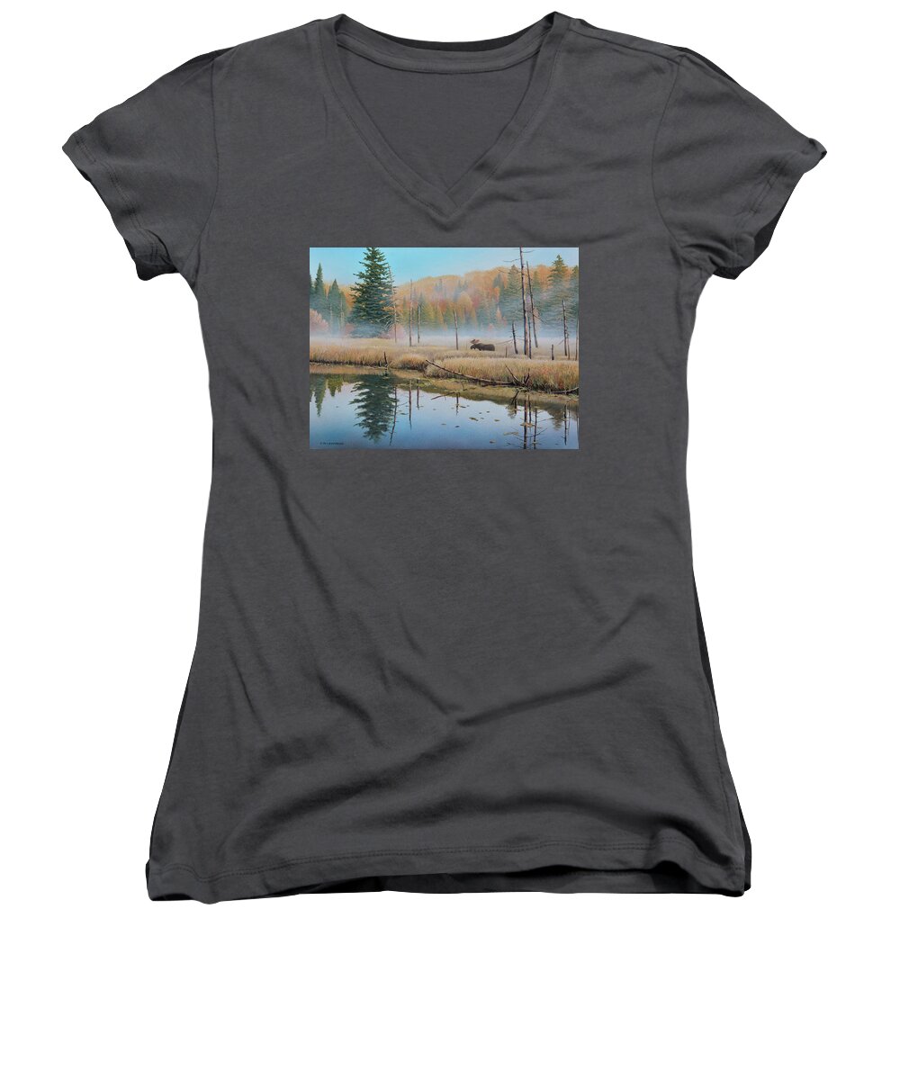 #faatoppicks Women's V-Neck featuring the painting Mists of Dawn by Jake Vandenbrink