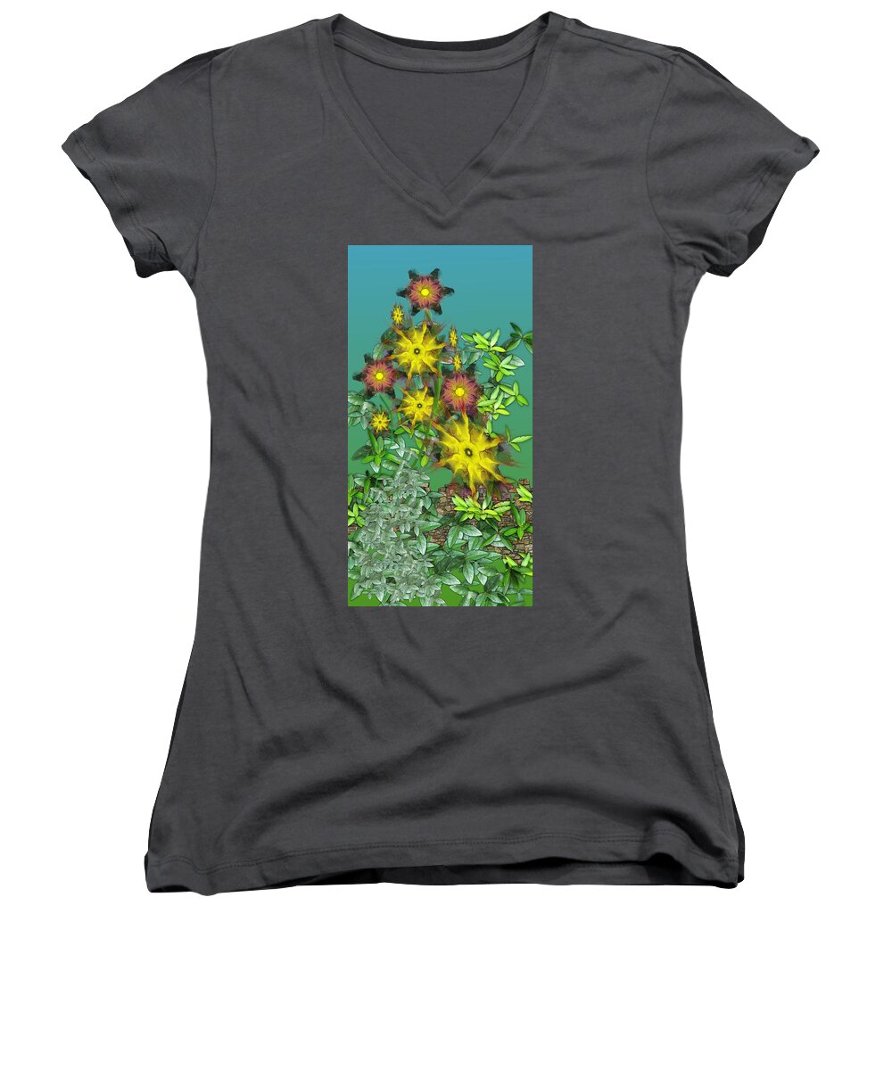 Flowers Women's V-Neck featuring the digital art Mixed Flowers by David Lane