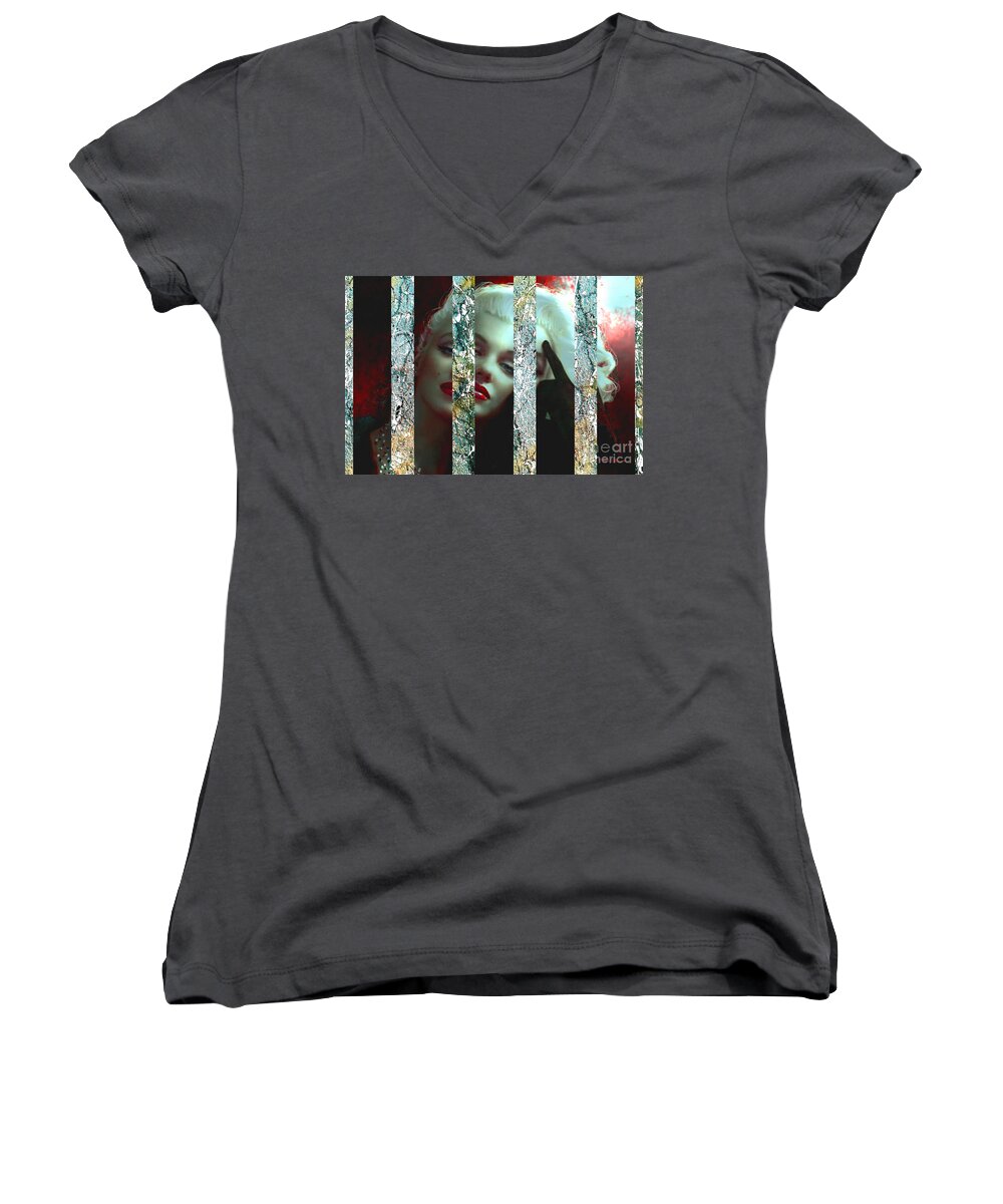 Theo Danella Women's V-Neck featuring the painting Mm 128 Sis 3 by Theo Danella