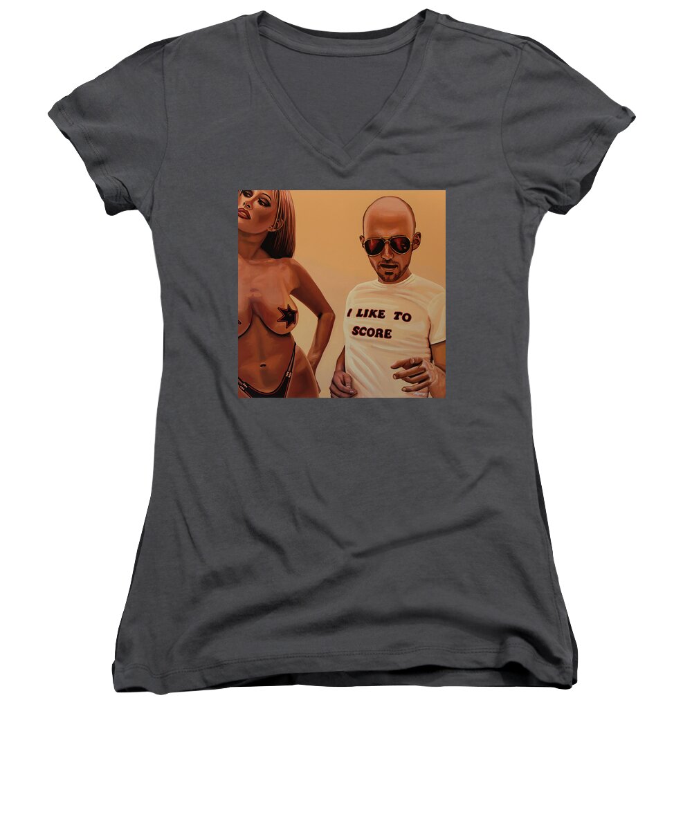 Moby Women's V-Neck featuring the painting Moby Painting by Paul Meijering