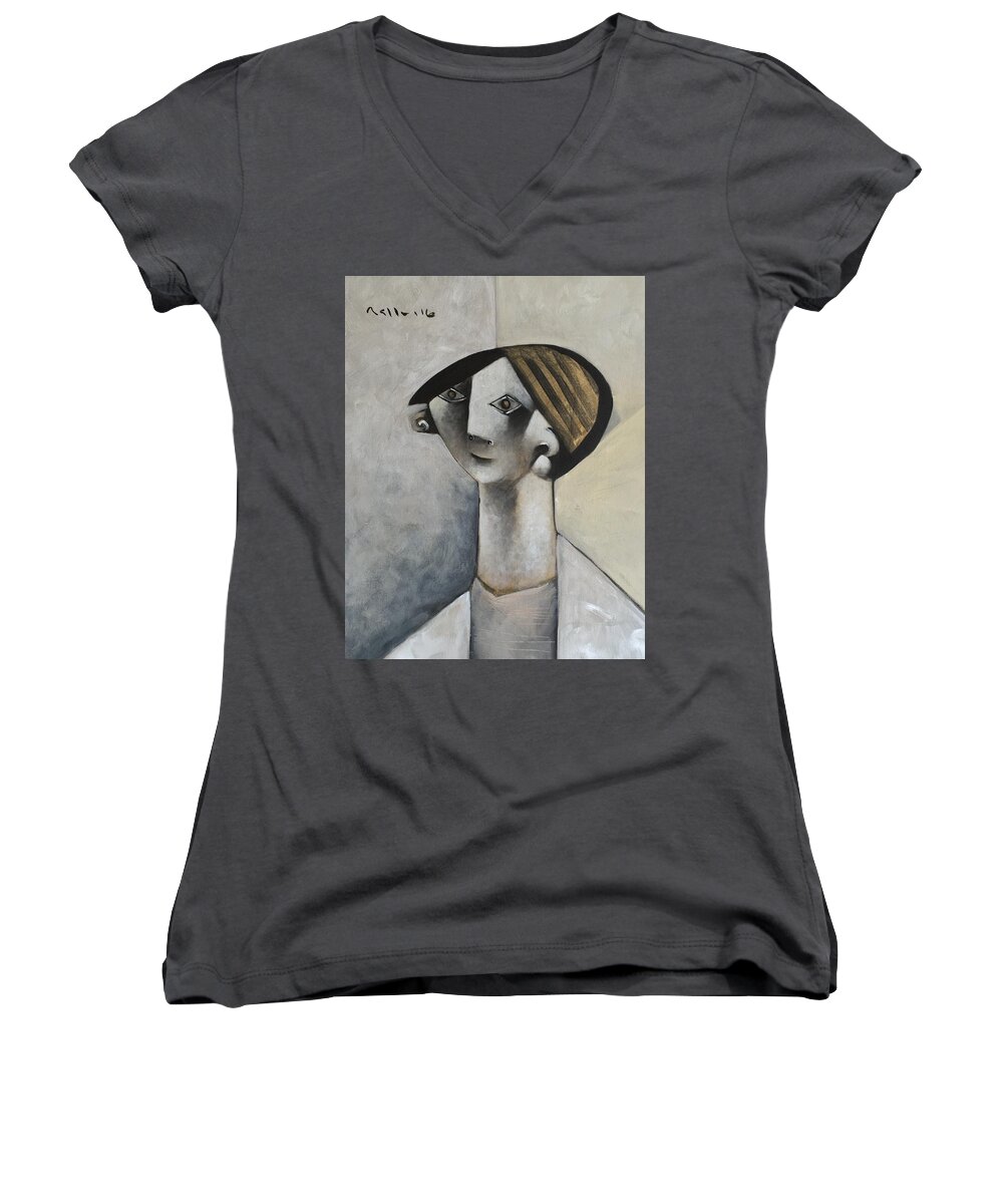 Abstract Women's V-Neck featuring the painting MOMENTS The Boy by Mark M Mellon