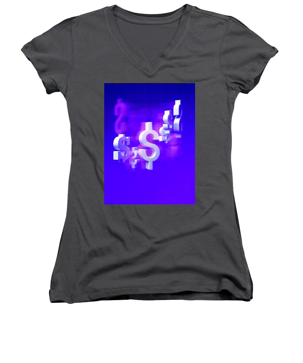 Conceptual Photography Women's V-Neck featuring the photograph Money Problems by Steven Huszar