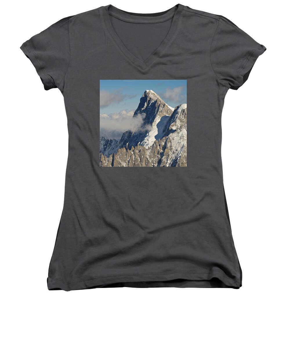 Aiguille Du Midi Women's V-Neck featuring the photograph Mont Blanc Du Tacul by Stephen Taylor
