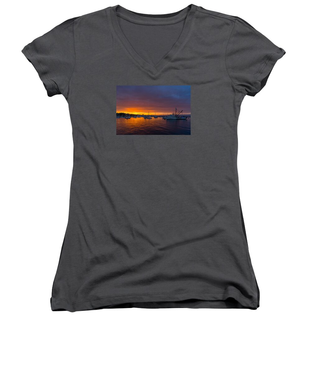 Monterey Women's V-Neck featuring the photograph Monterey Marina Sunset by Derek Dean