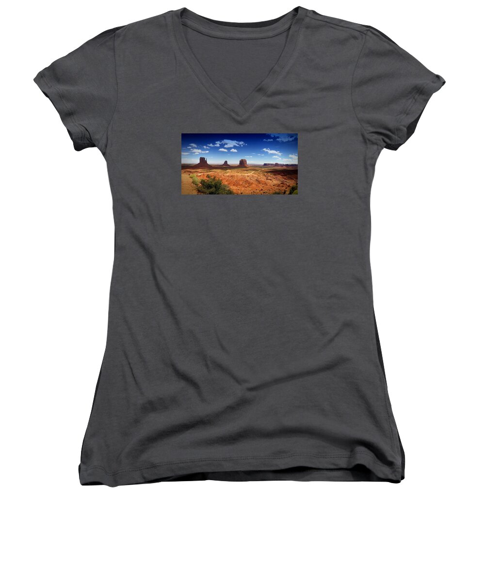 Monument Valley Women's V-Neck featuring the photograph Monument Valley Utah by James Bethanis