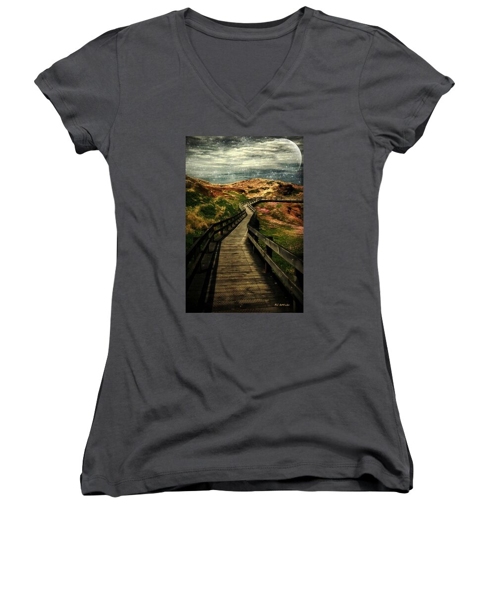 Landscape Women's V-Neck featuring the painting Moonlit Mile by RC DeWinter