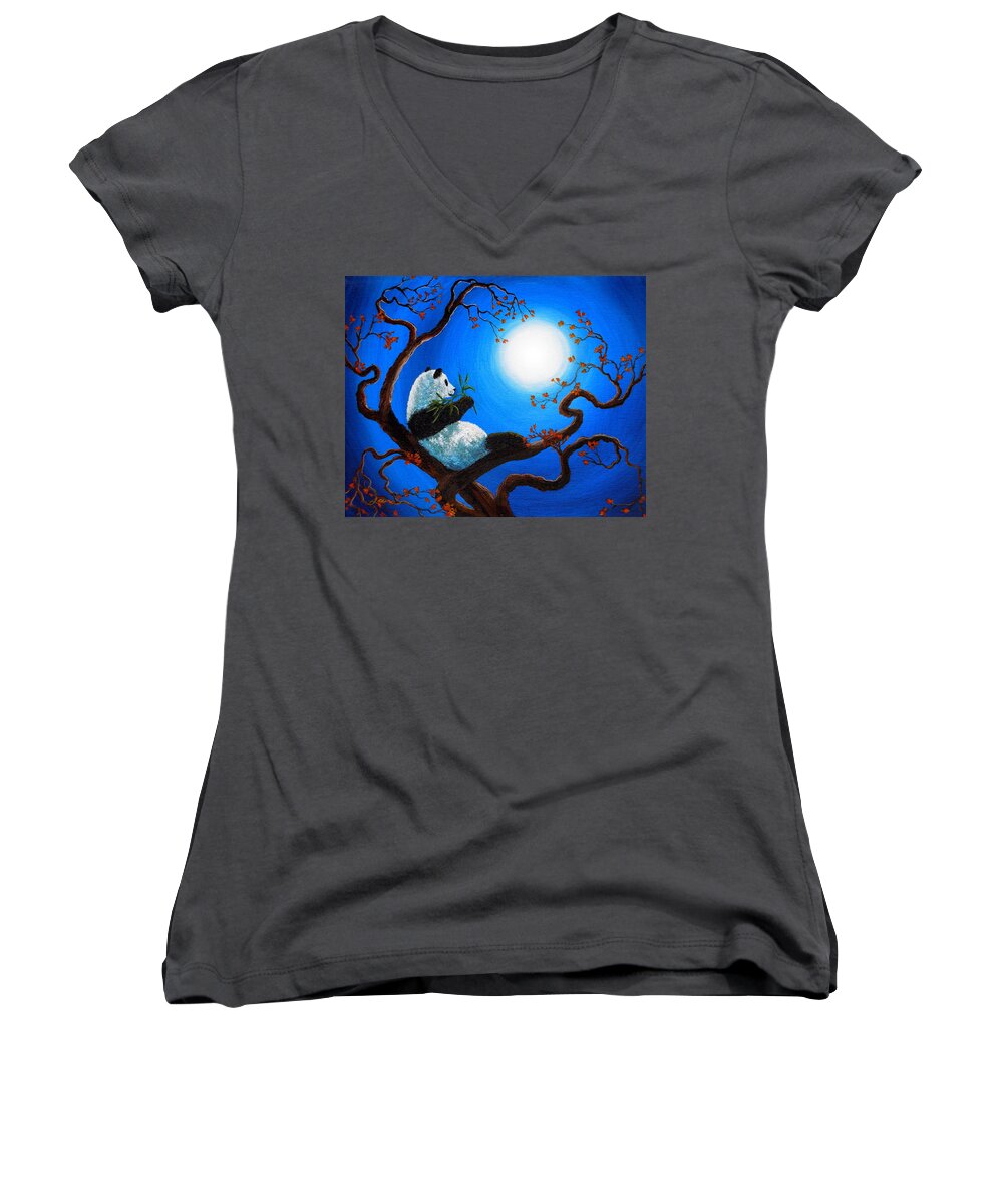 Zen Women's V-Neck featuring the painting Moonlit Snack by Laura Iverson