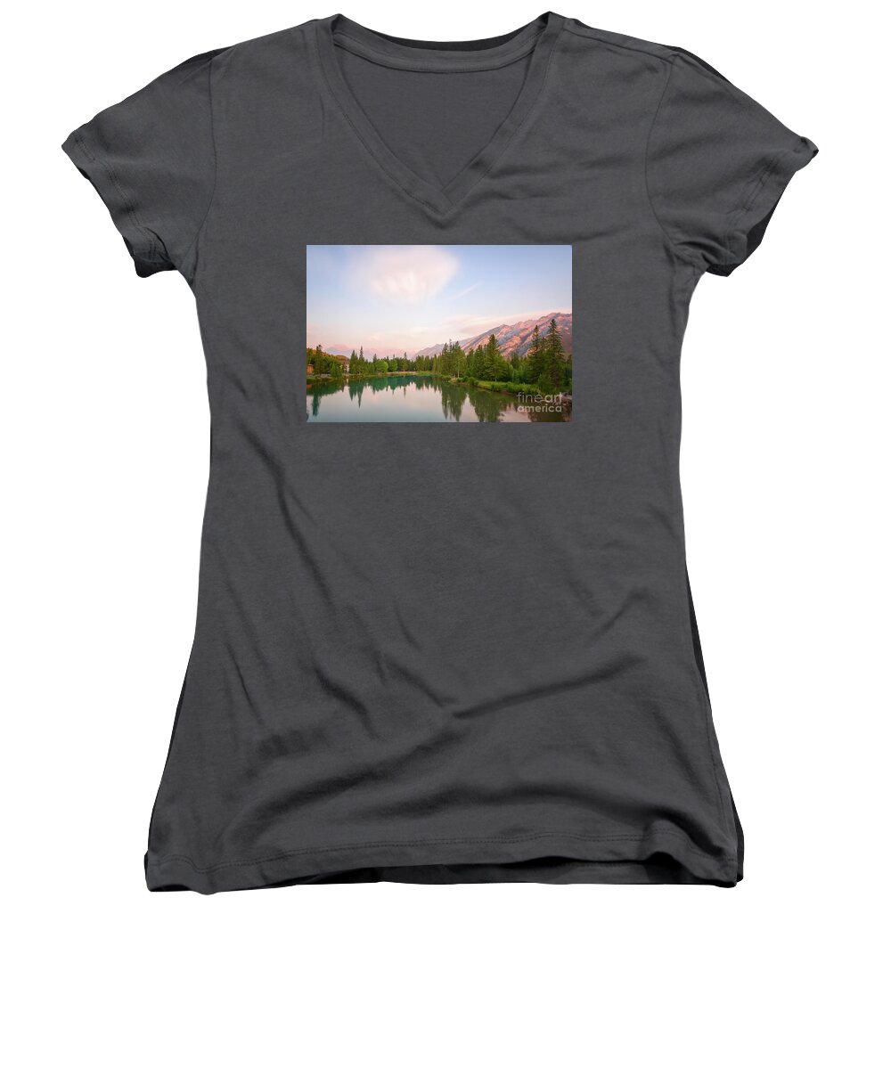 Lake Women's V-Neck featuring the photograph Morning at the lake by Paul Quinn