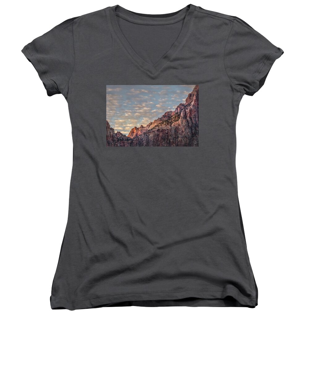 Mountain Women's V-Neck featuring the photograph Morning Clouds by James Woody