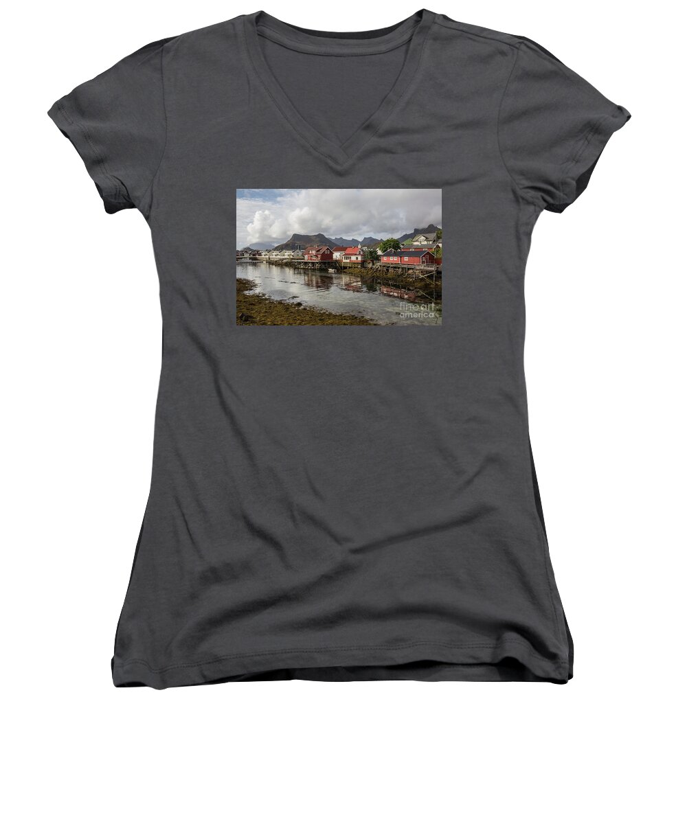 Morning Women's V-Neck featuring the photograph Morning in Svolvaer by Eva Lechner