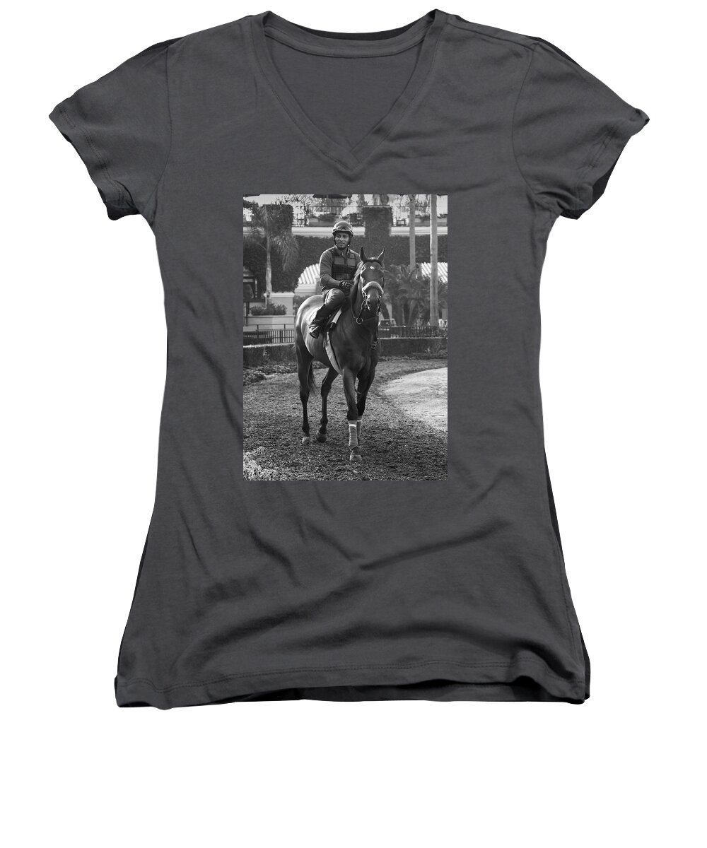 Horse Women's V-Neck featuring the photograph Morning Ride by Dusty Wynne