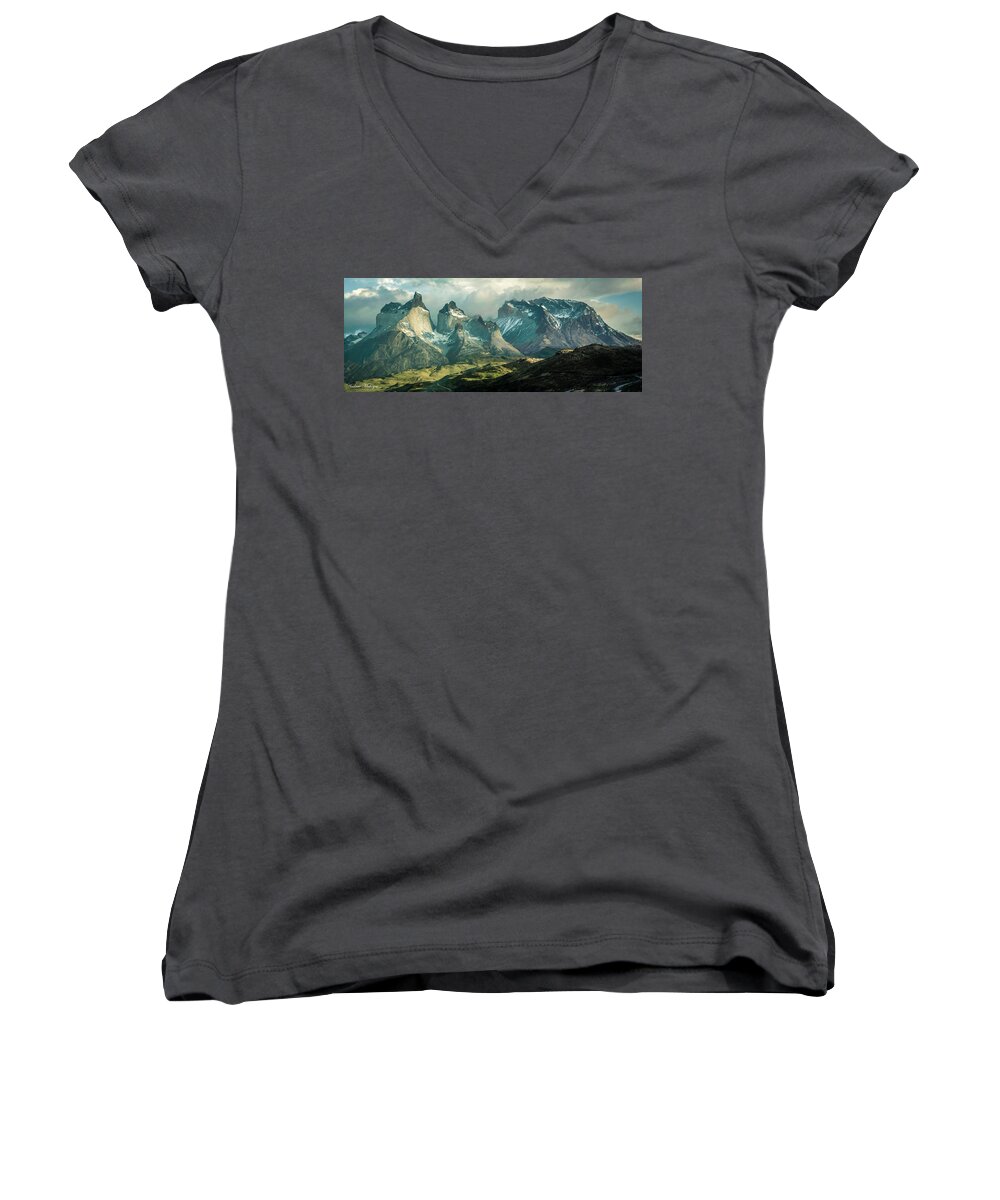Mountain Women's V-Neck featuring the photograph Morning Shadows by Andrew Matwijec