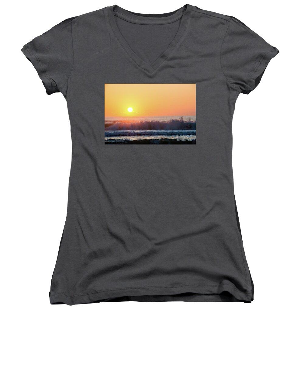 Daytona Beach Women's V-Neck featuring the photograph Morning Waves by Ed Taylor